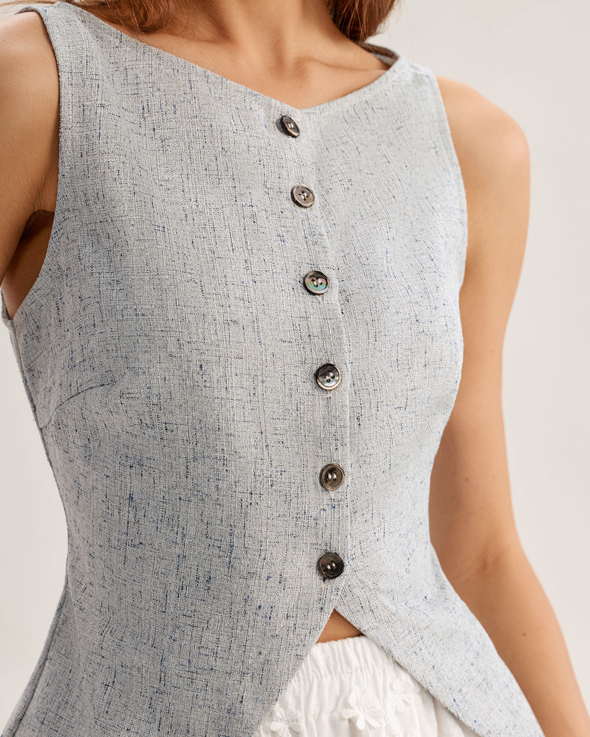 Blue Textured Button Vest