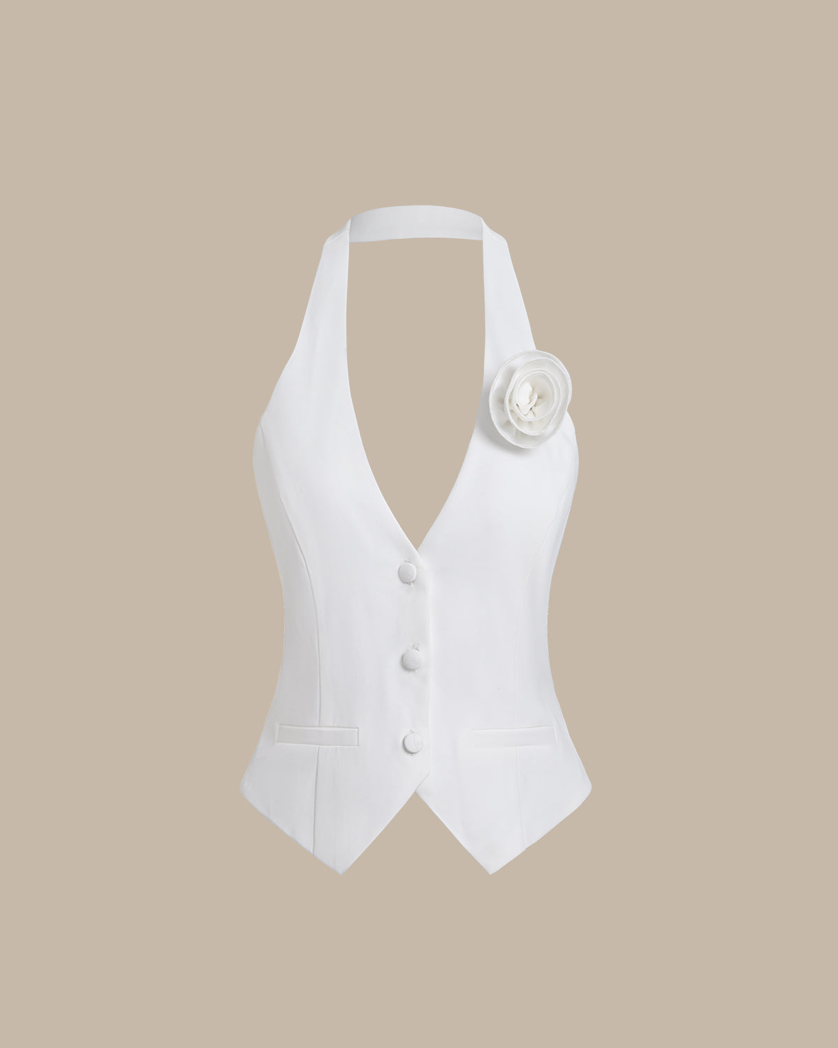 White Halter Button Vest