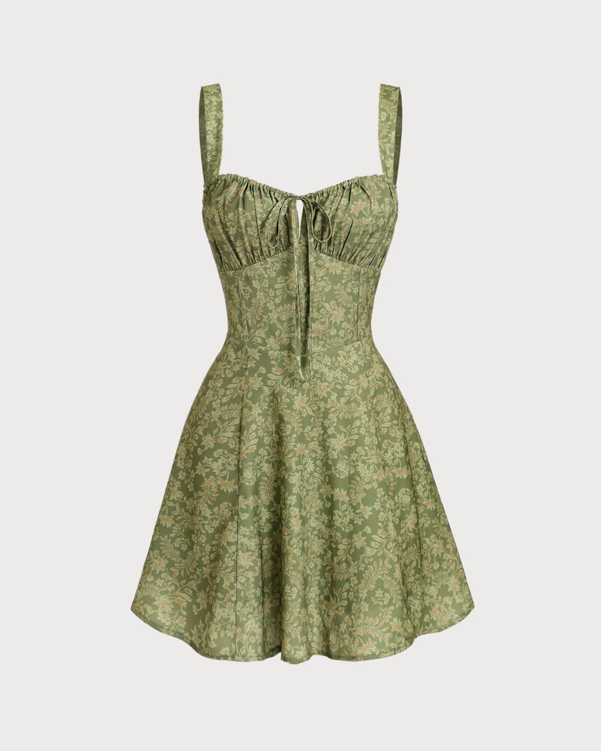 Green Floral Ruched Slip Mini Dress