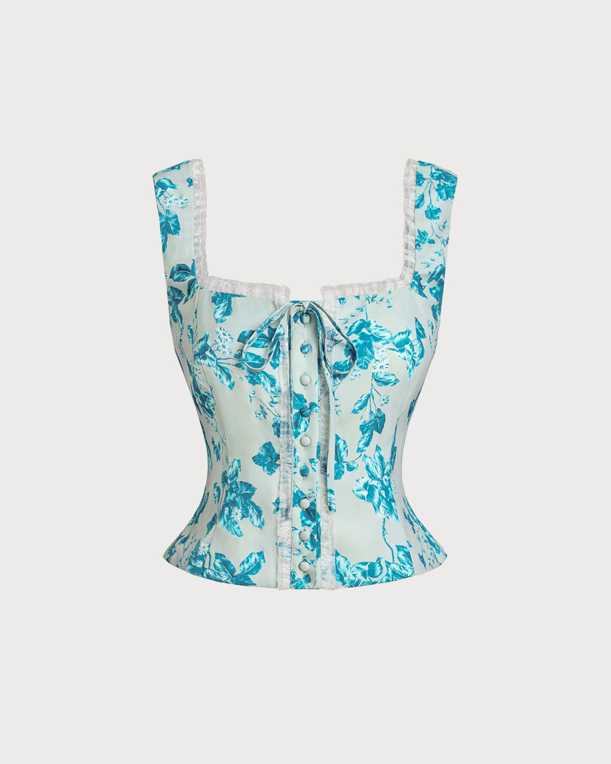 Blue Floral Square Tank Top