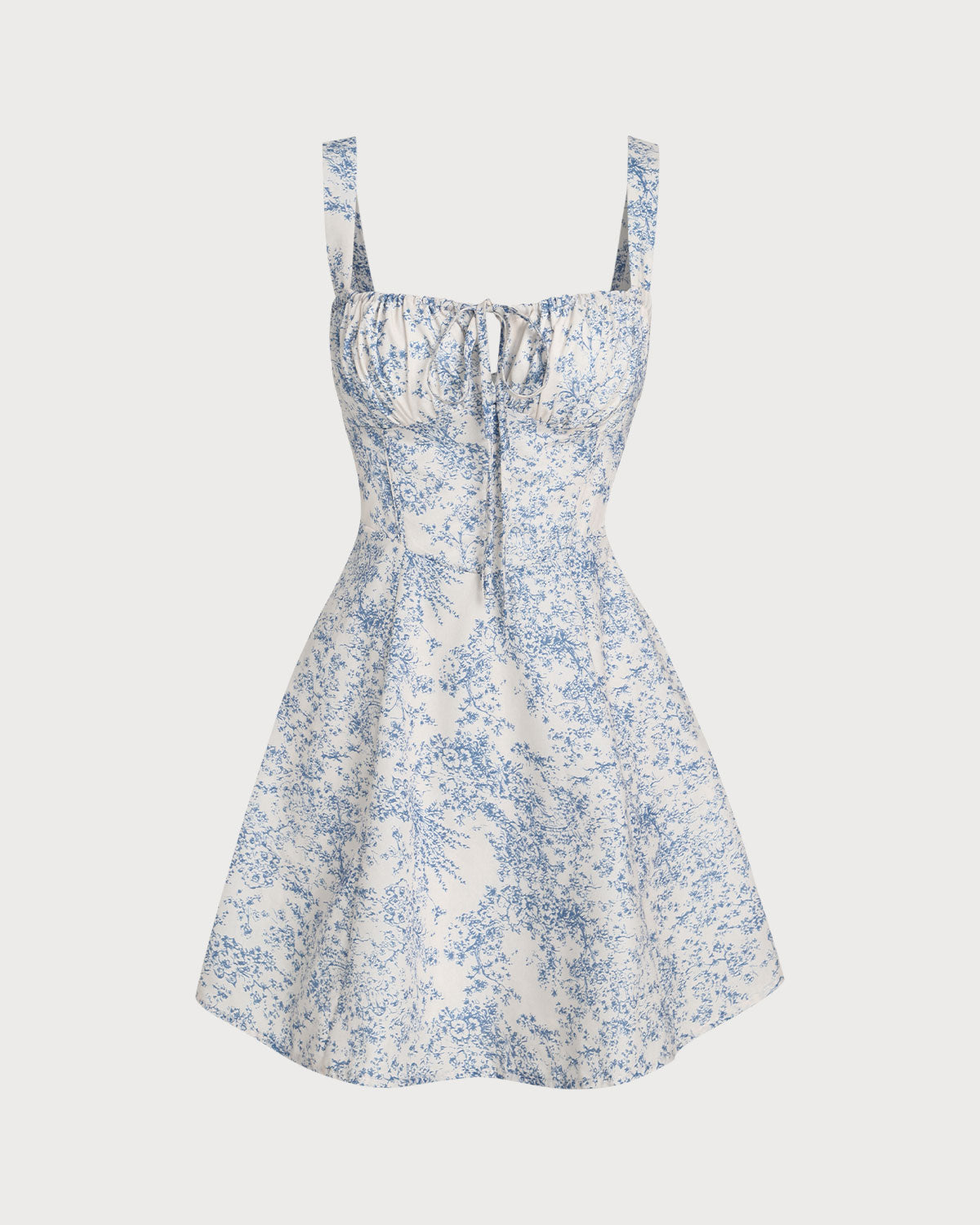 Blue Floral Ruched Slip Corset Mini Dress