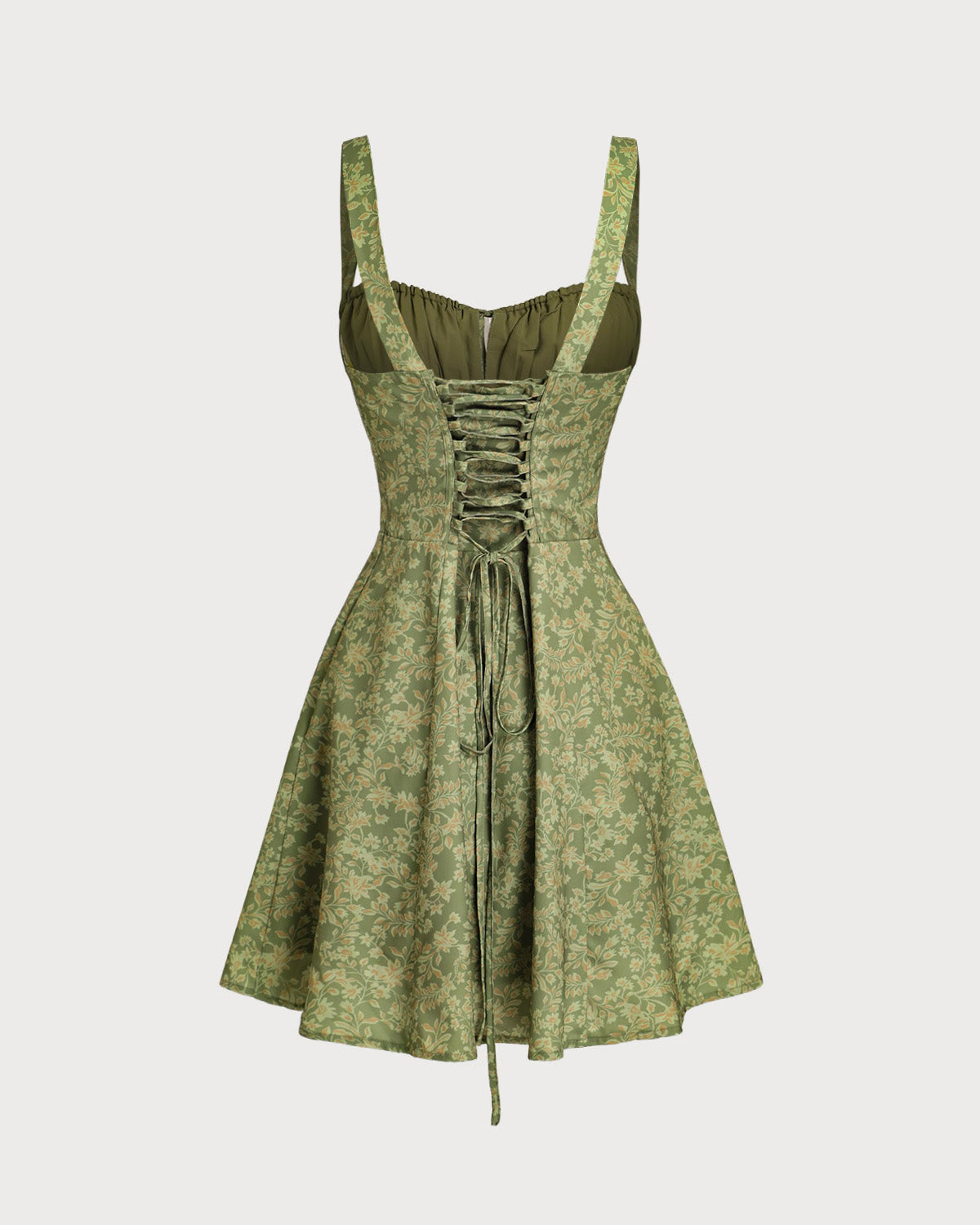 Green Floral Ruched Slip Mini Dress