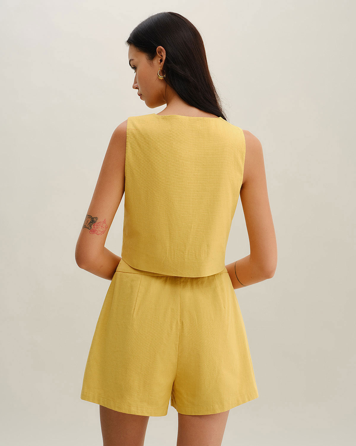 Yellow Round Neck Button Vest