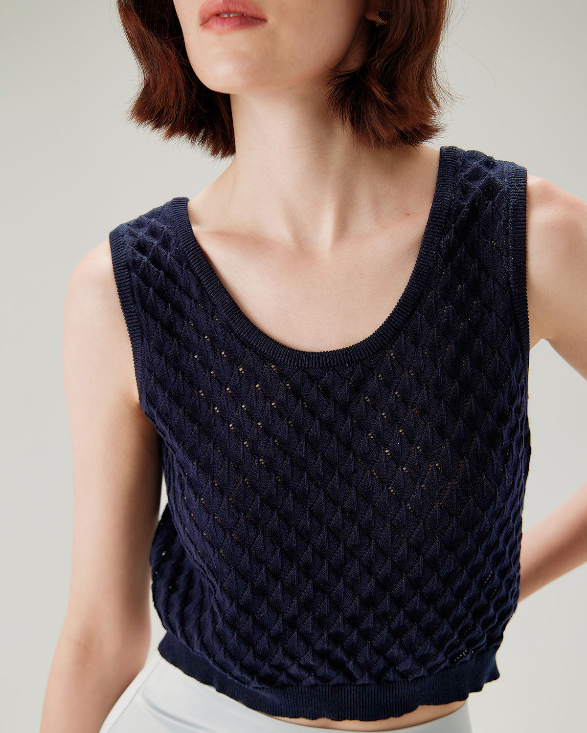 Blue Textured Crochet Tank Top