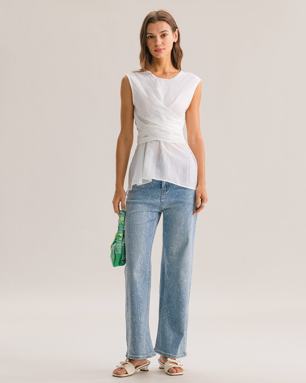 White Round Neck Tie-back Tank Top