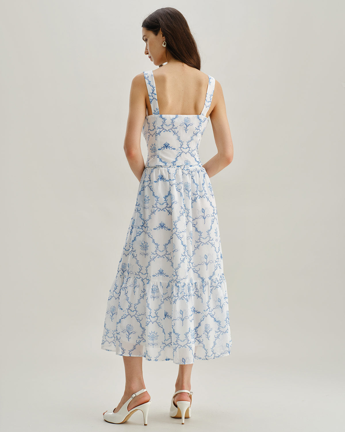 White Floral Ruched Tank Top