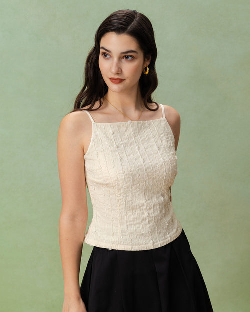 Beige Textured Slim Cami Top