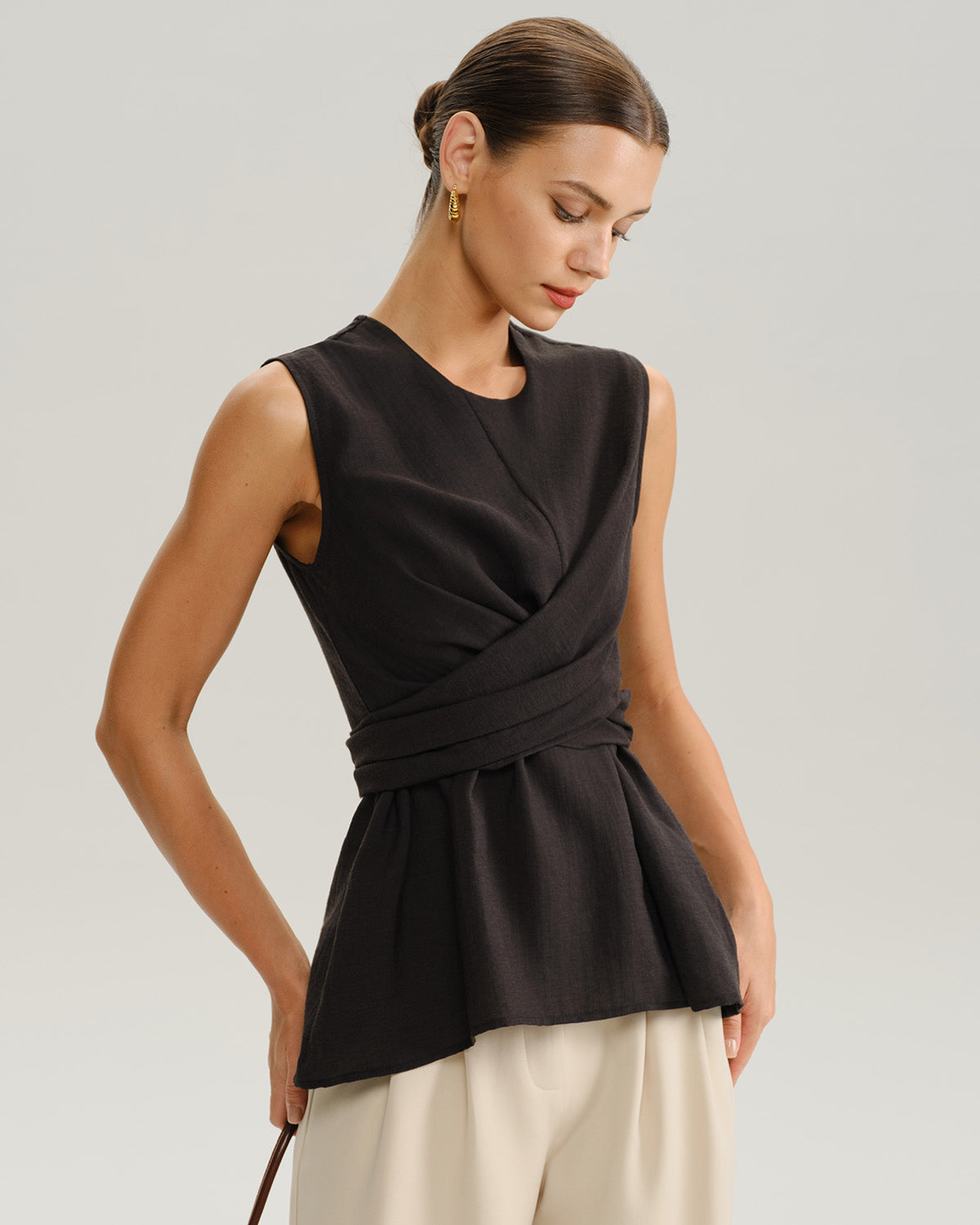 Black Round Neck Wrap Tank Top