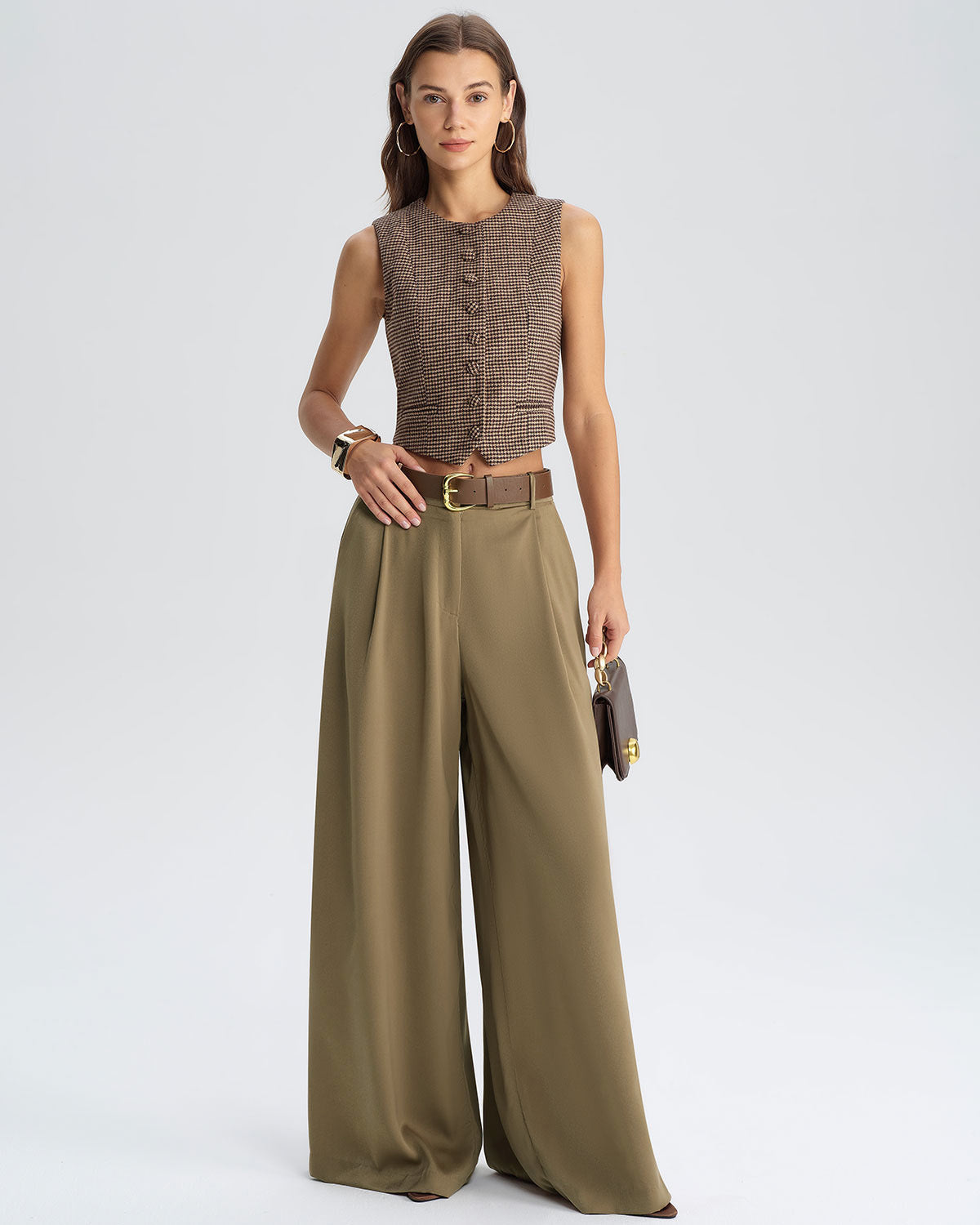 Khaki Plaid Single Breasted Waistcoat