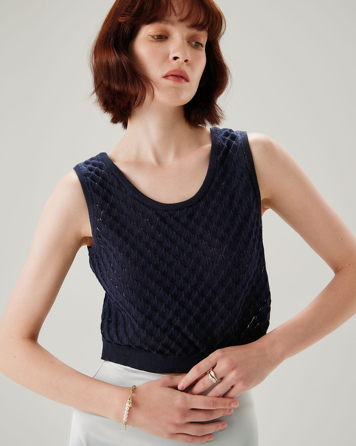 Blue Textured Crochet Tank Top