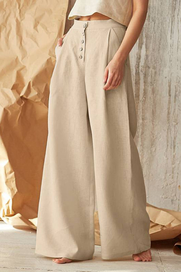 Vintage Plain Button Down Pocket Trousers