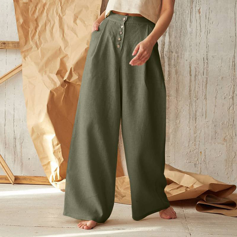 Vintage Plain Button Down Pocket Trousers