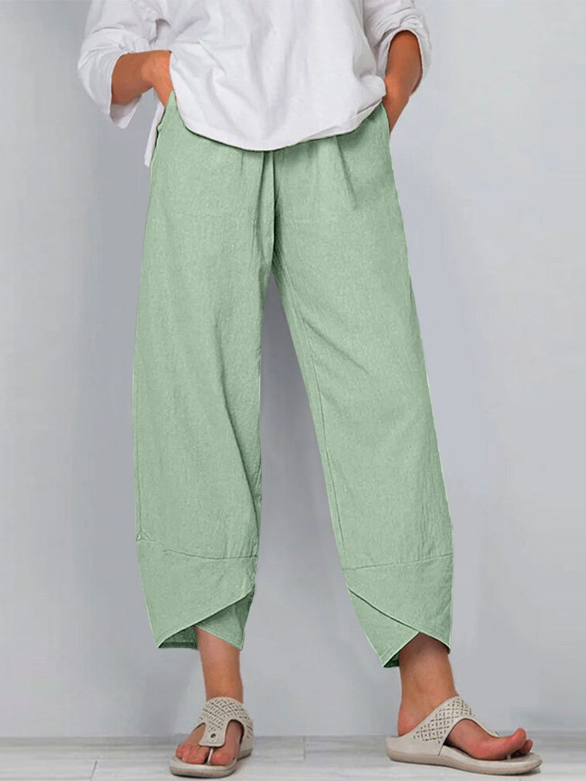 Solid Colour Simple Casual Ankle Trousers