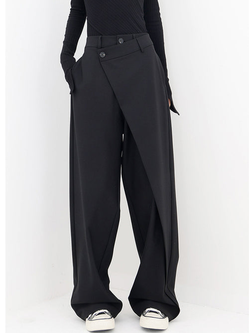 Asymmetrical Layer Button Baggy Wide Leg Trousers