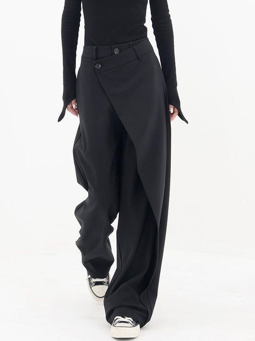 Asymmetrical Layer Button Baggy Wide Leg Trousers