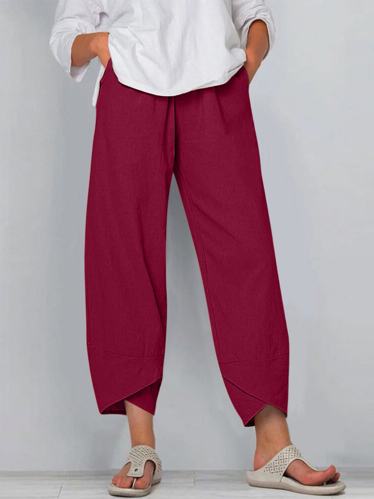 Solid Colour Simple Casual Ankle Trousers