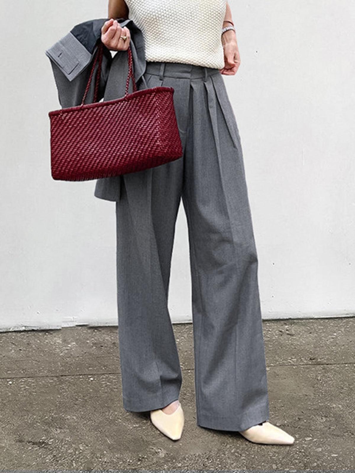 High-Waist Pleated Thin Trousers