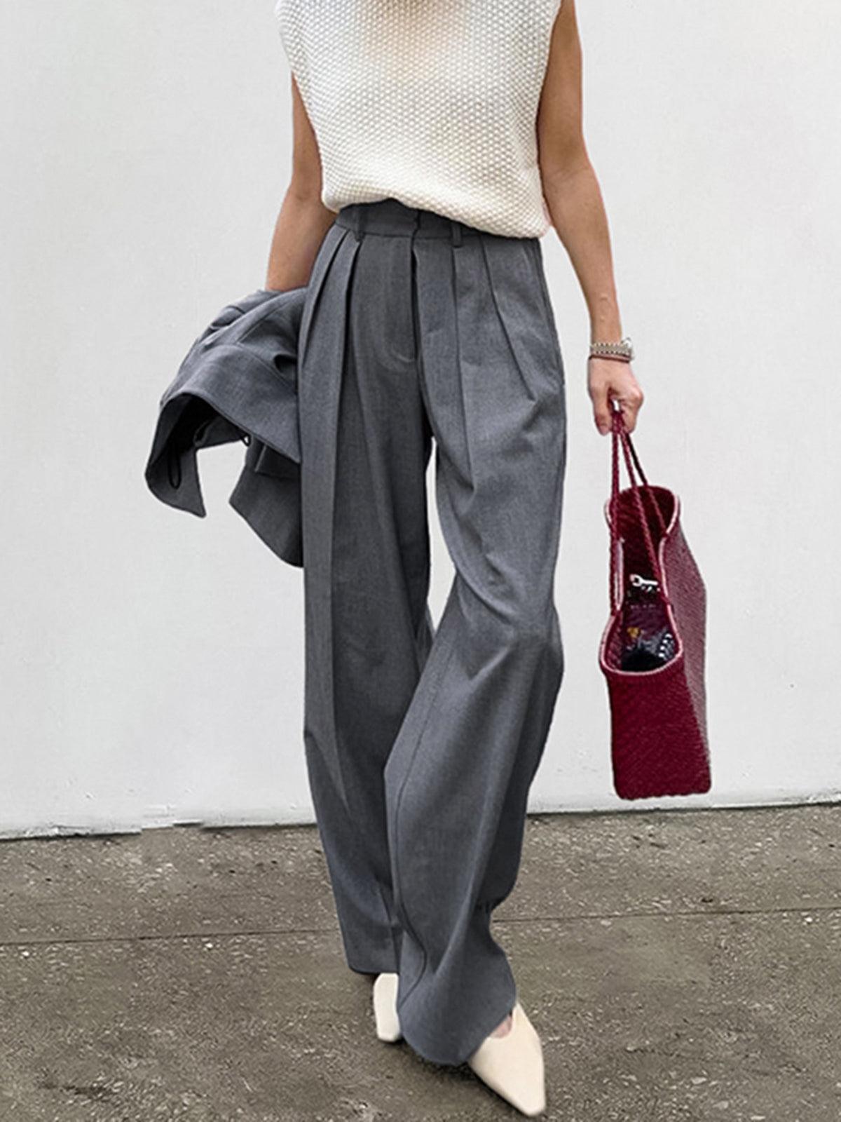 High-Waist Pleated Thin Trousers
