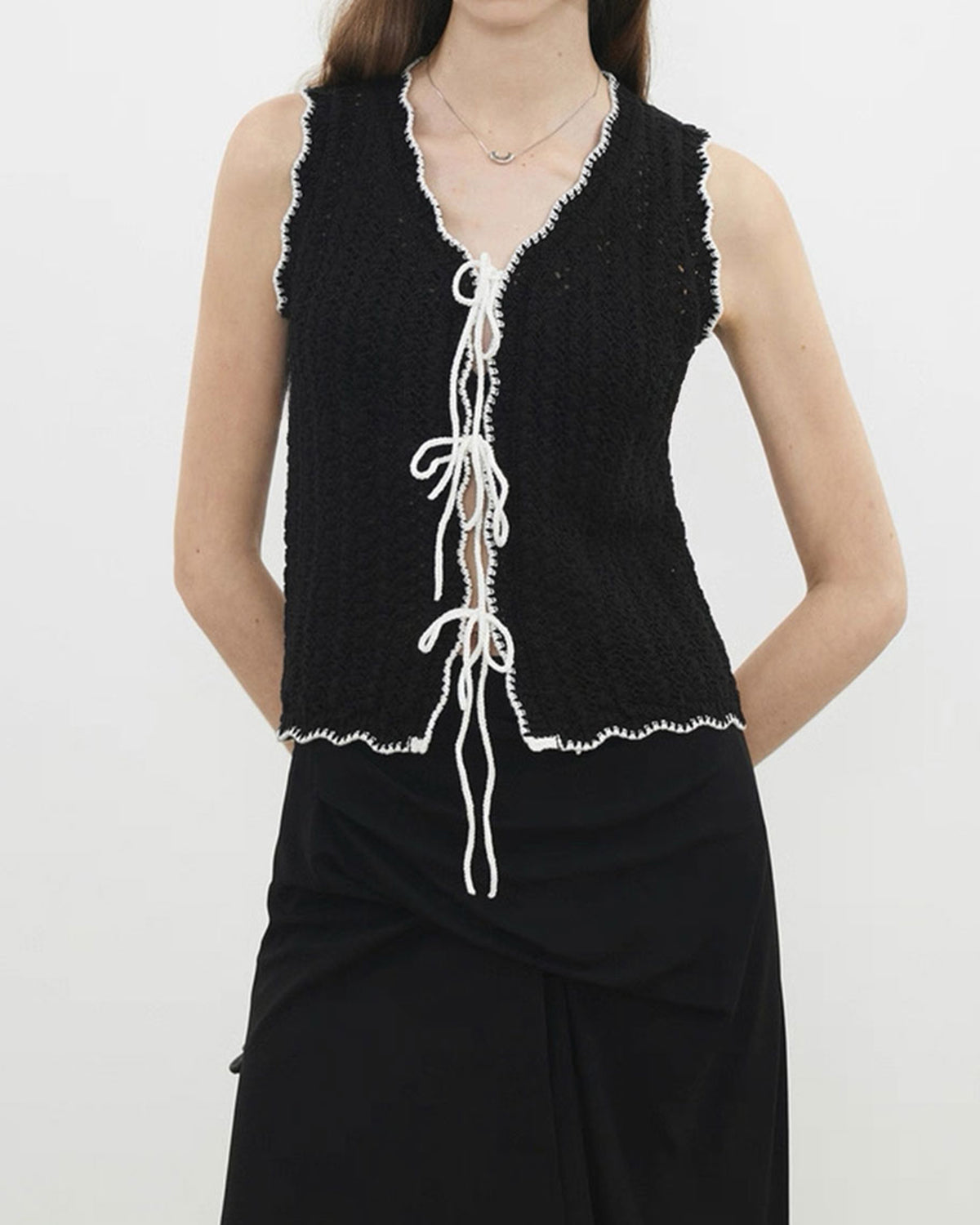 Black Contrast V Neck Knit Vest
