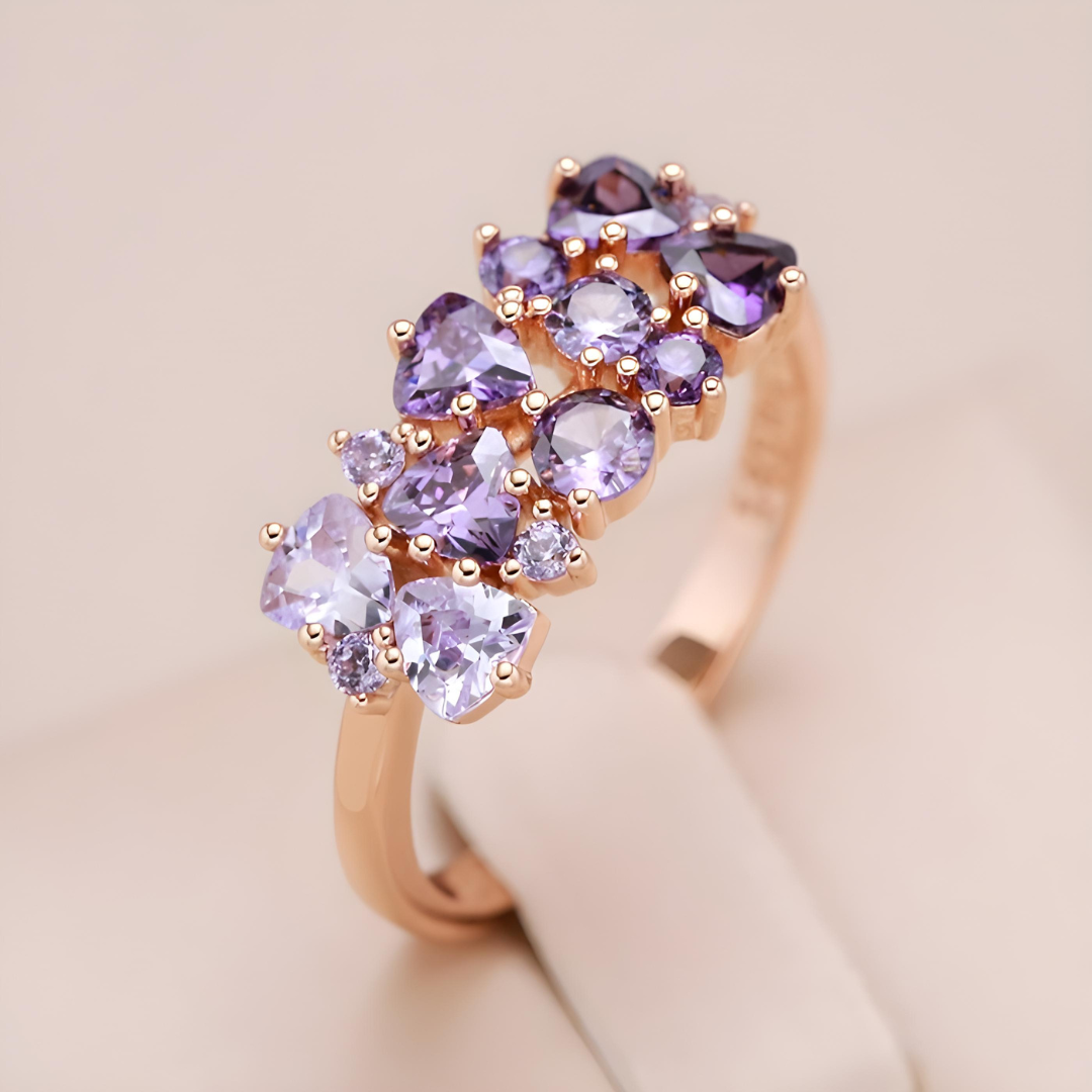 ROSE GOLD PLATED RING WITH AMETHYSTS