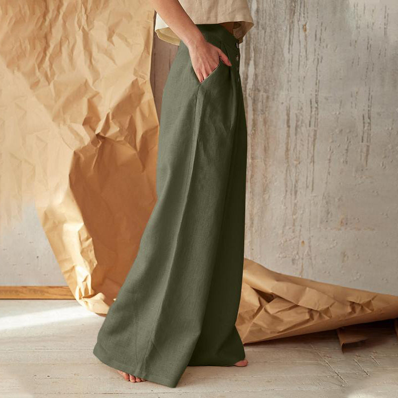 Vintage Plain Button Down Pocket Trousers