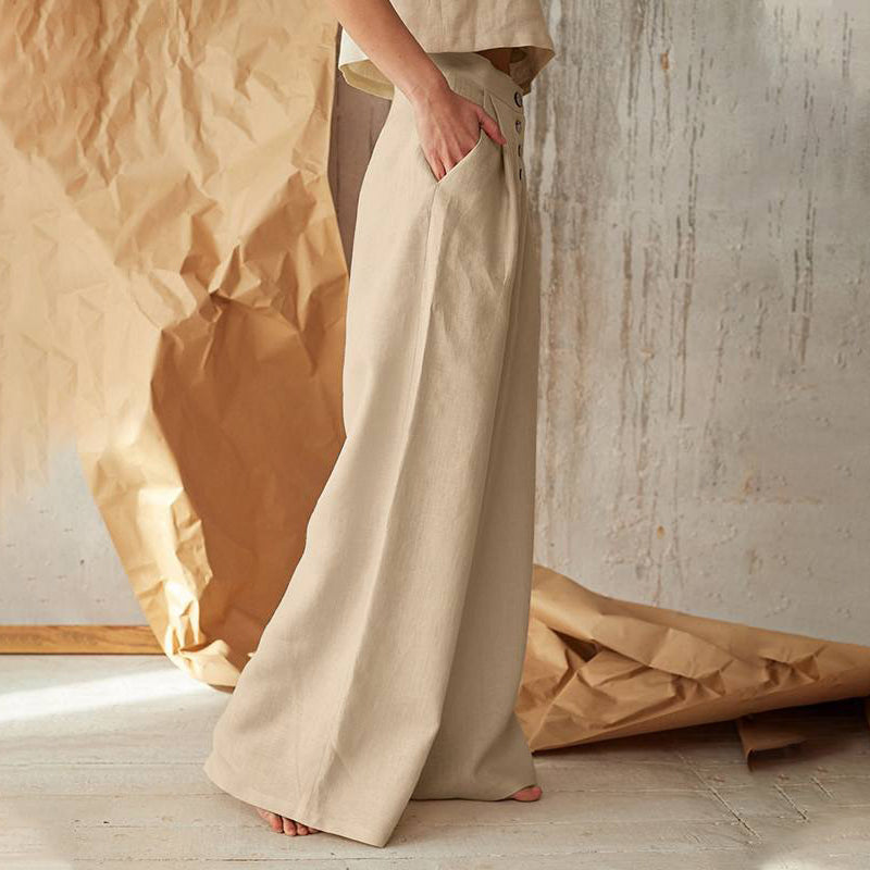 Vintage Plain Button Down Pocket Trousers