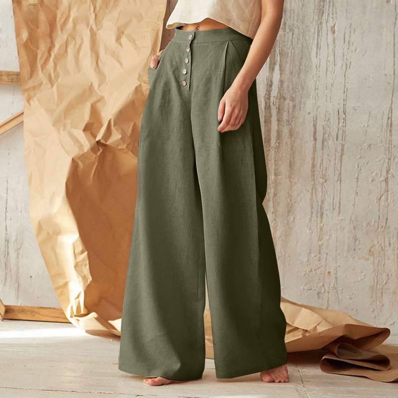Vintage Plain Button Down Pocket Trousers