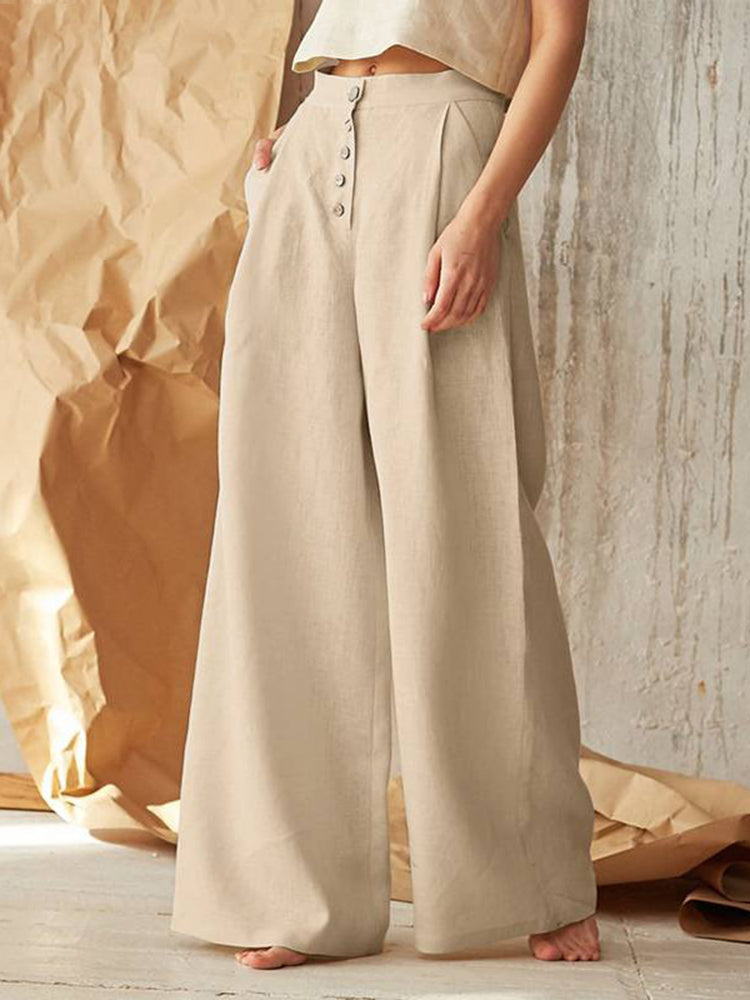 Vintage Plain Button Down Pocket Trousers