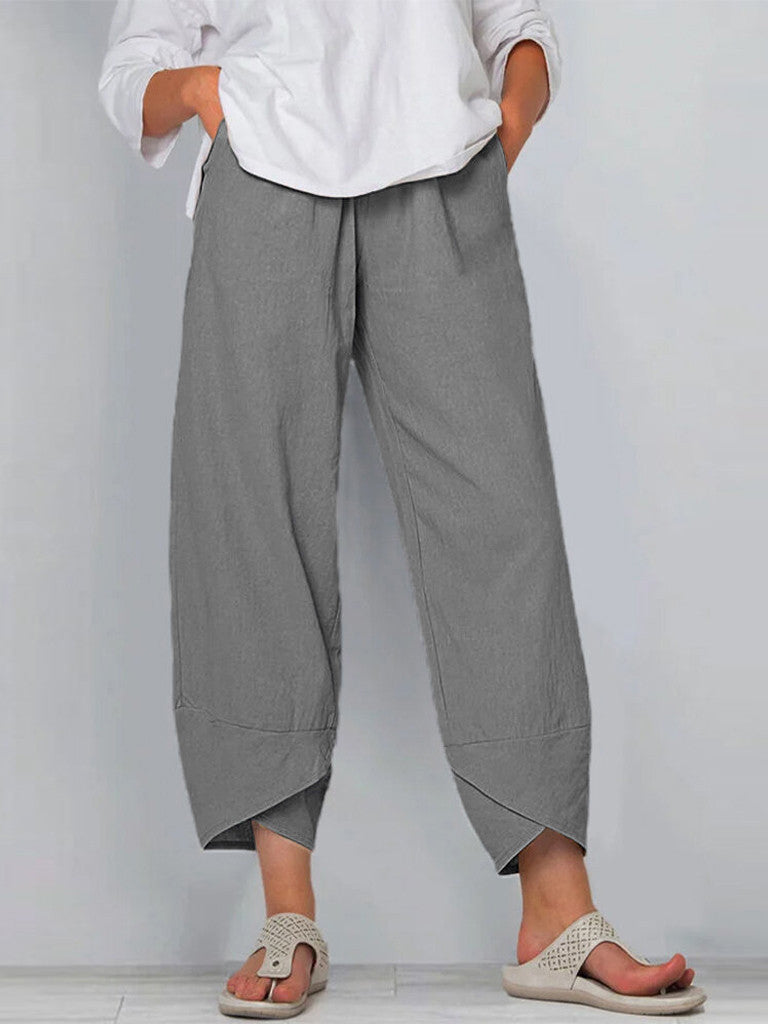 Solid Colour Simple Casual Ankle Trousers