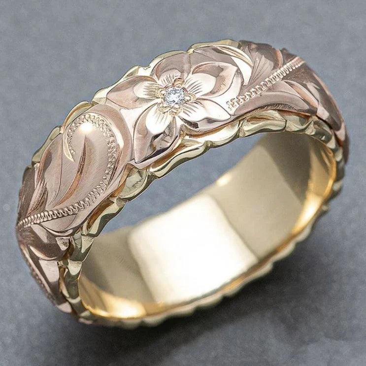 VINTAGE ROSE FLOWER GOLD RING