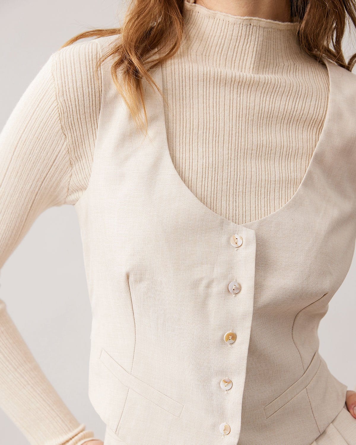 The Apricot Round Neck Button-Up Waistcoat