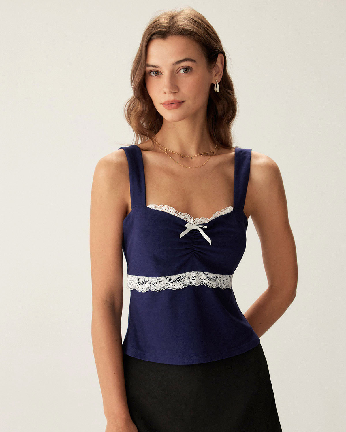Navy Lace Square Neck Cami Top