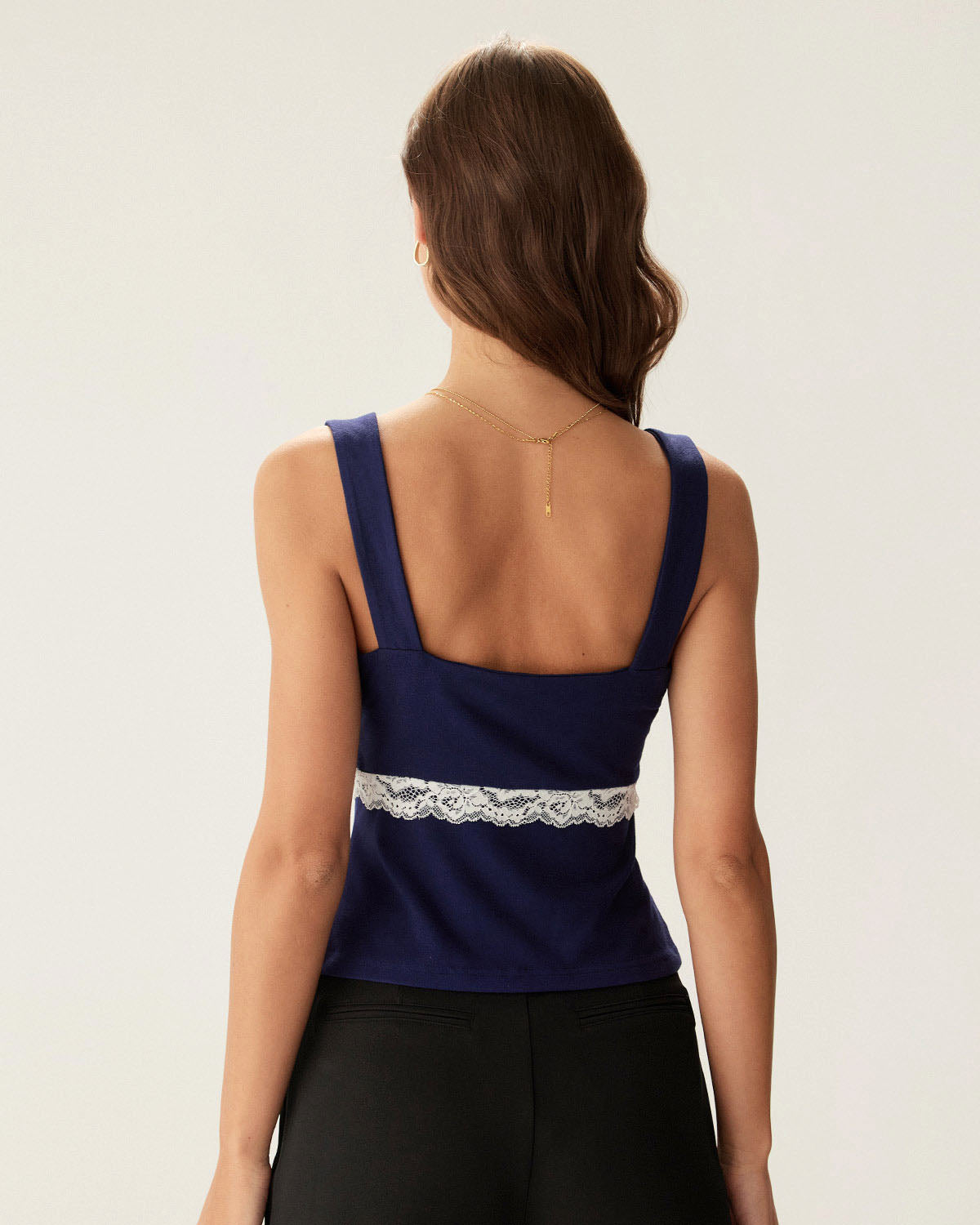 Navy Lace Square Neck Cami Top