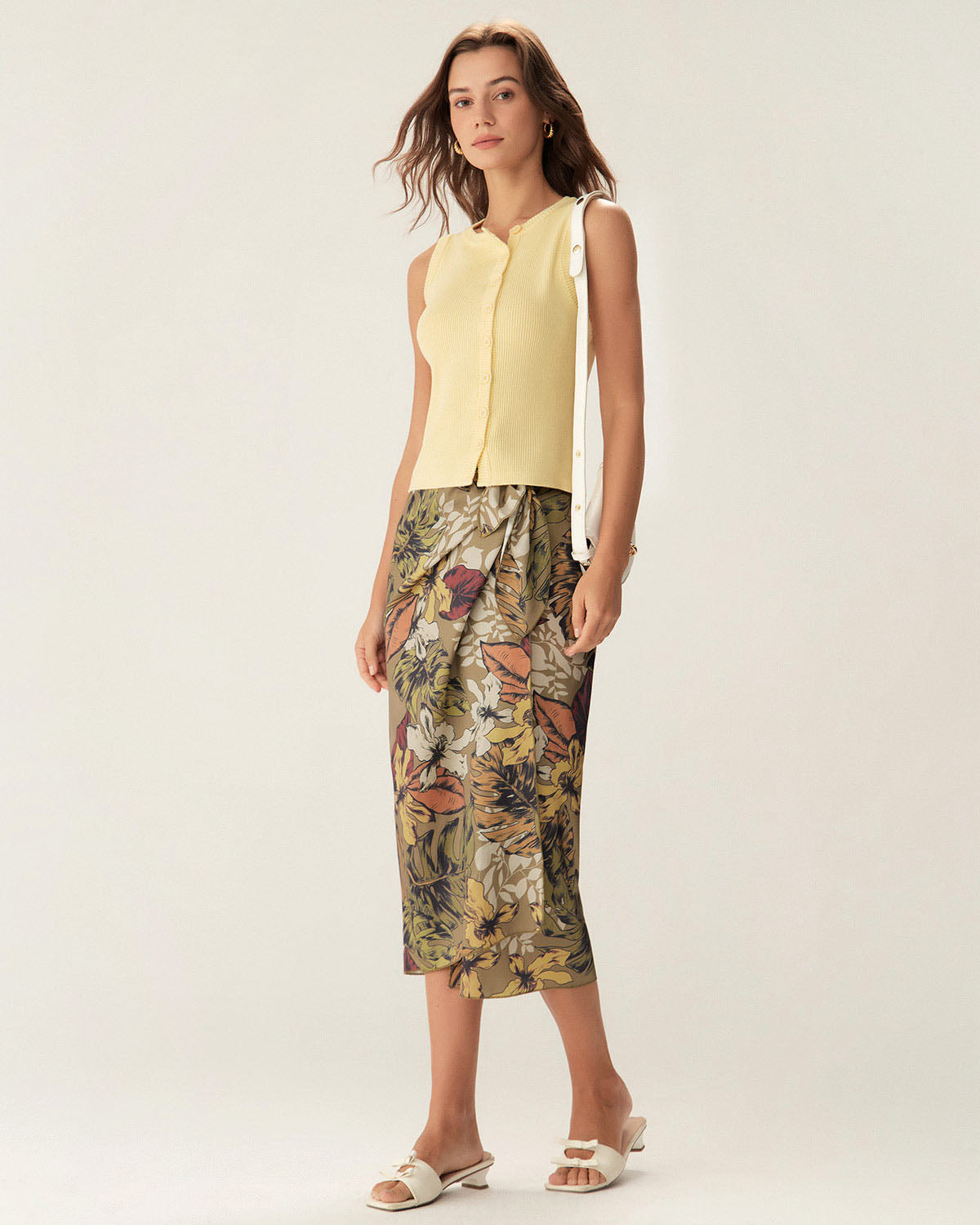 Yellow Round Neck Button Knit Vest