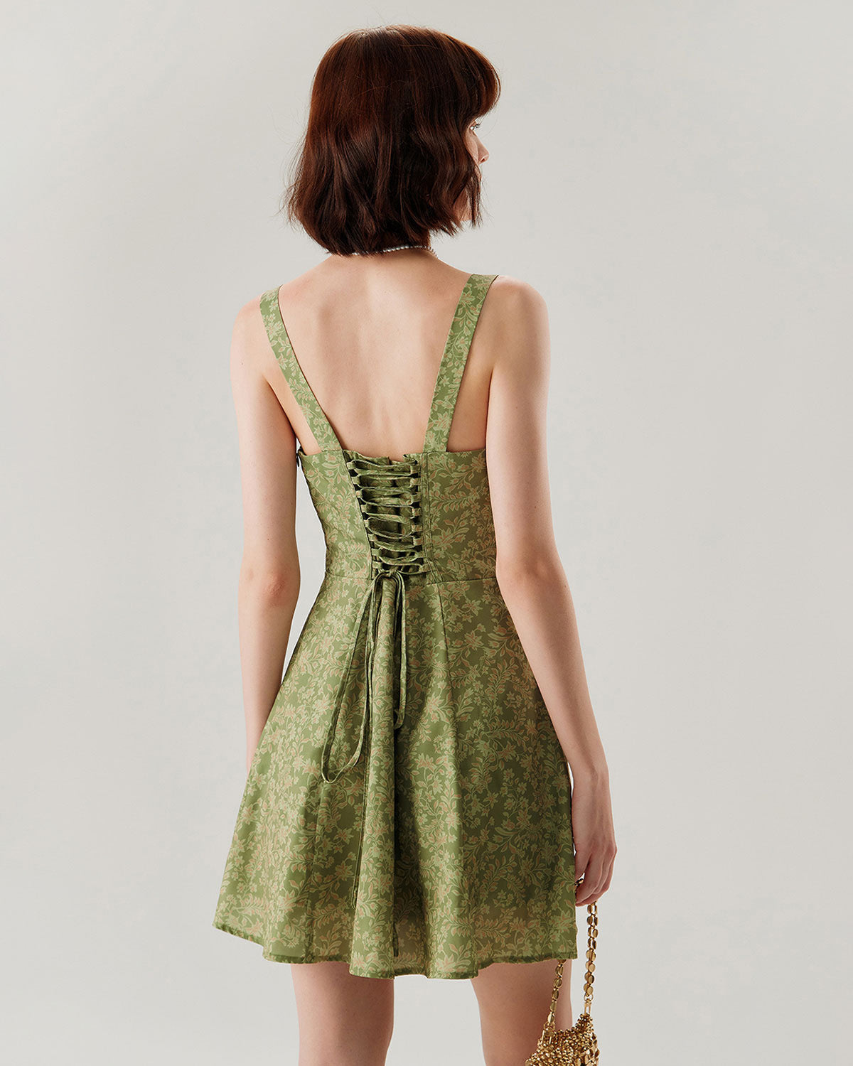 Green Floral Ruched Slip Mini Dress