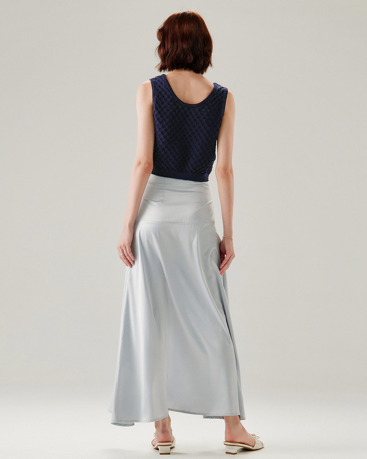 Blue Textured Crochet Tank Top