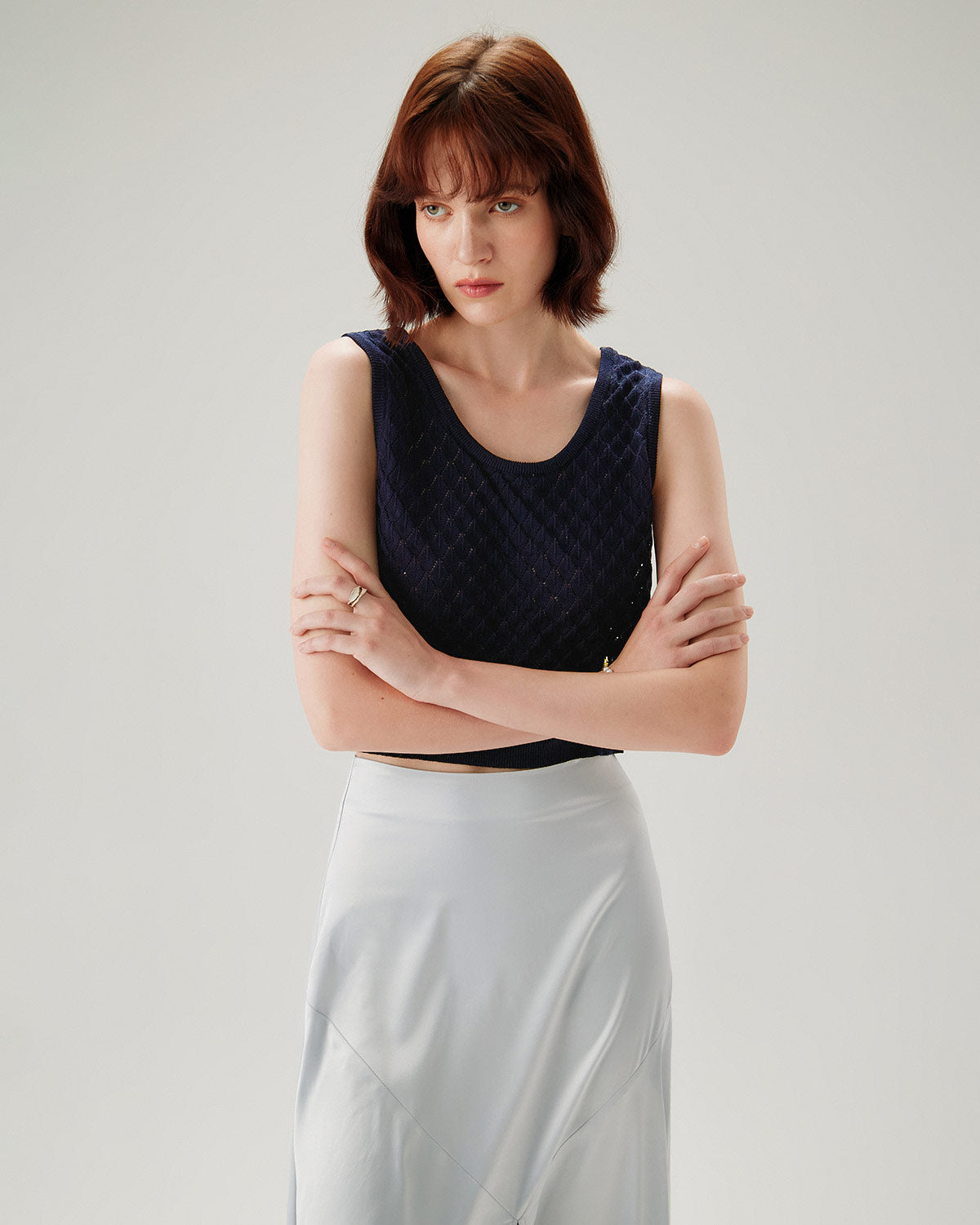 Blue Textured Crochet Tank Top