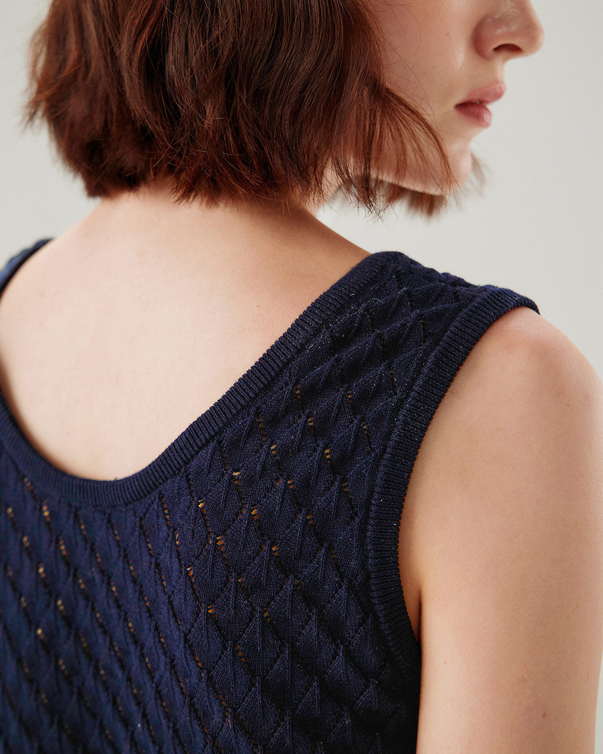 Blue Textured Crochet Tank Top
