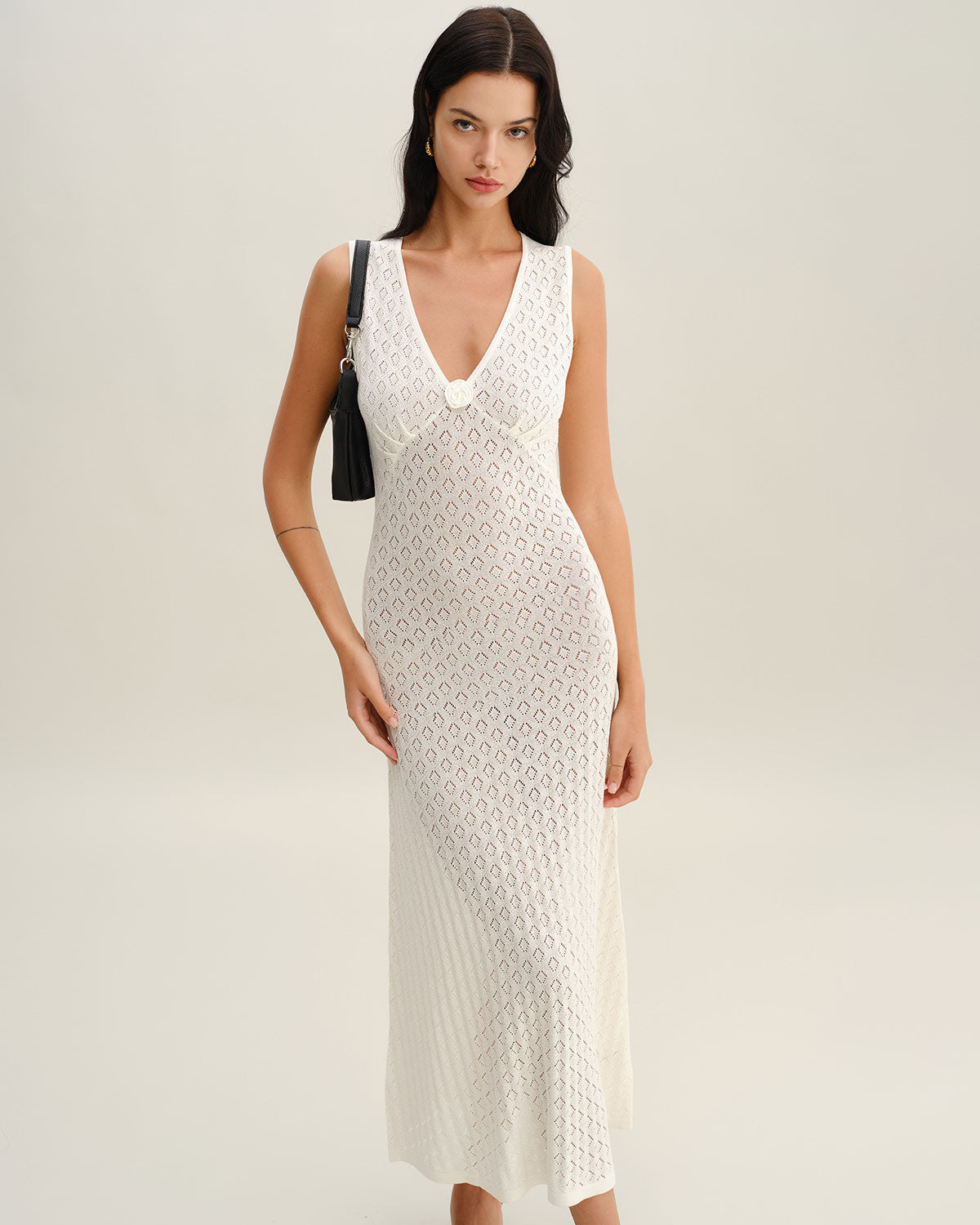 Beige Sleeveless Pleated Midi Dress