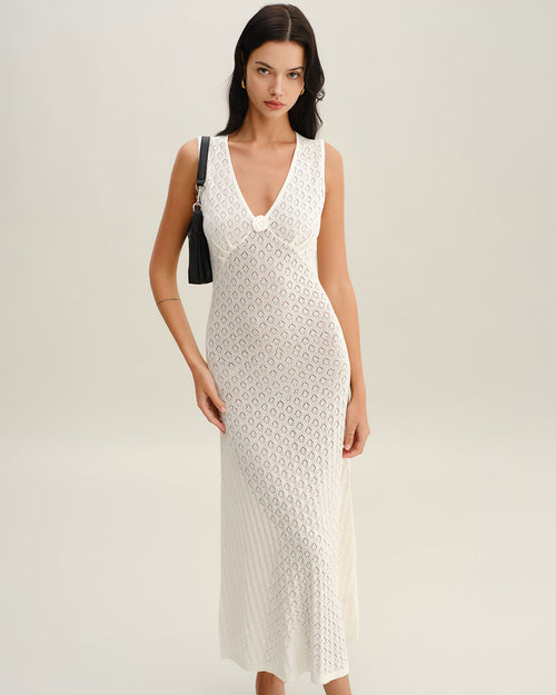 Beige Sleeveless Pleated Midi Dress