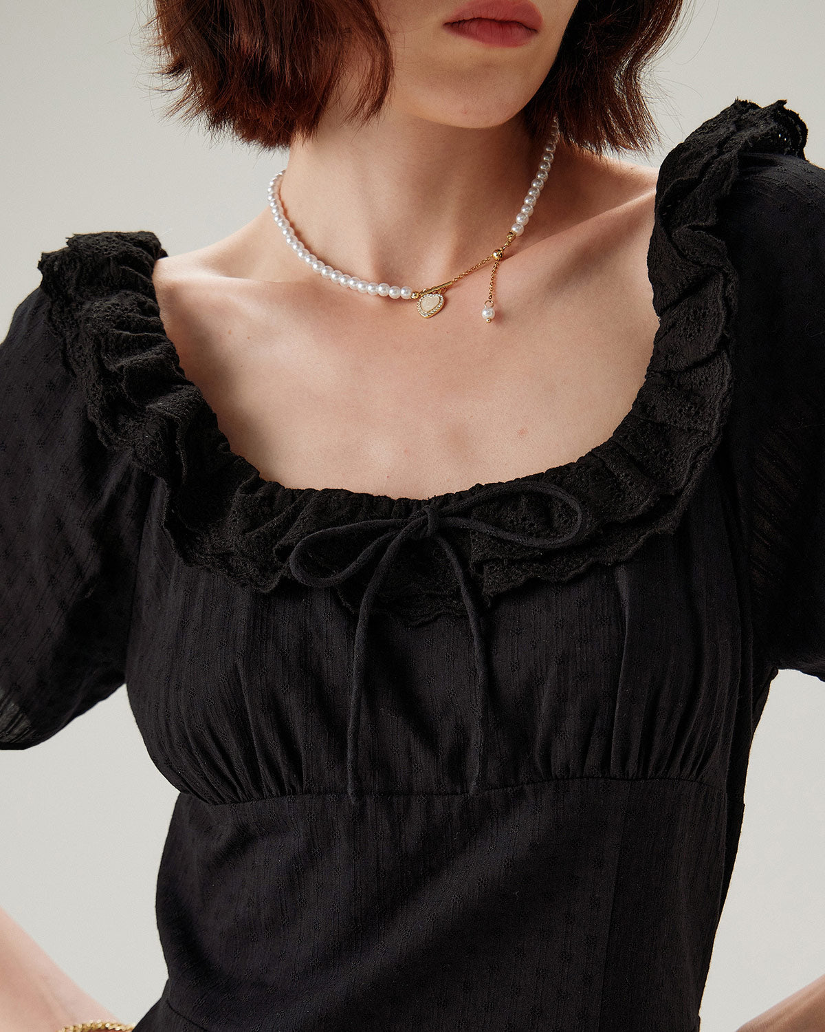 Black Embroidery Puffed Sleeve Maxi Dress