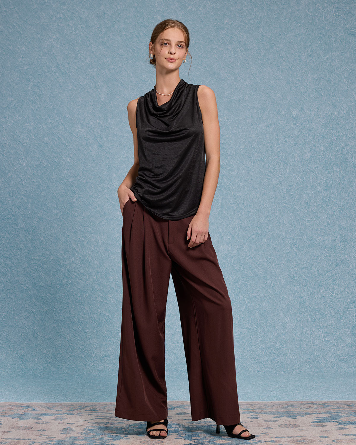 Black Cowl Neck Tank Top