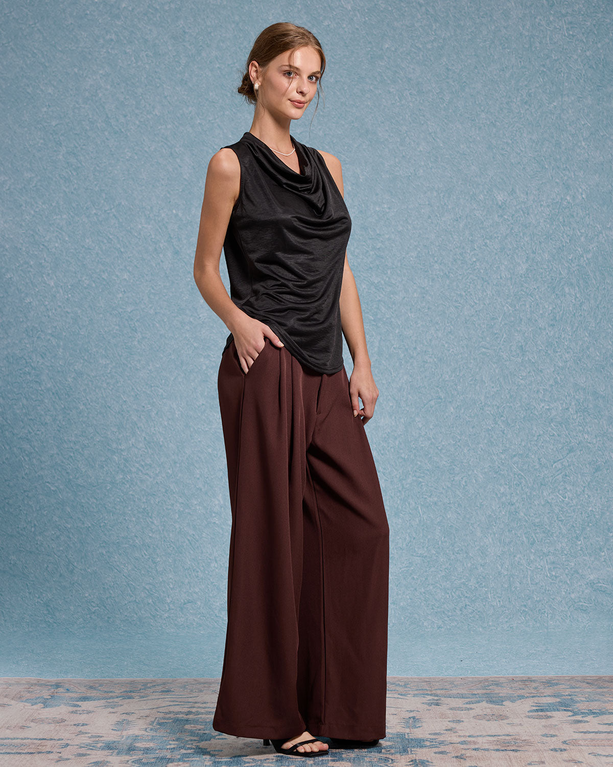 Black Cowl Neck Tank Top