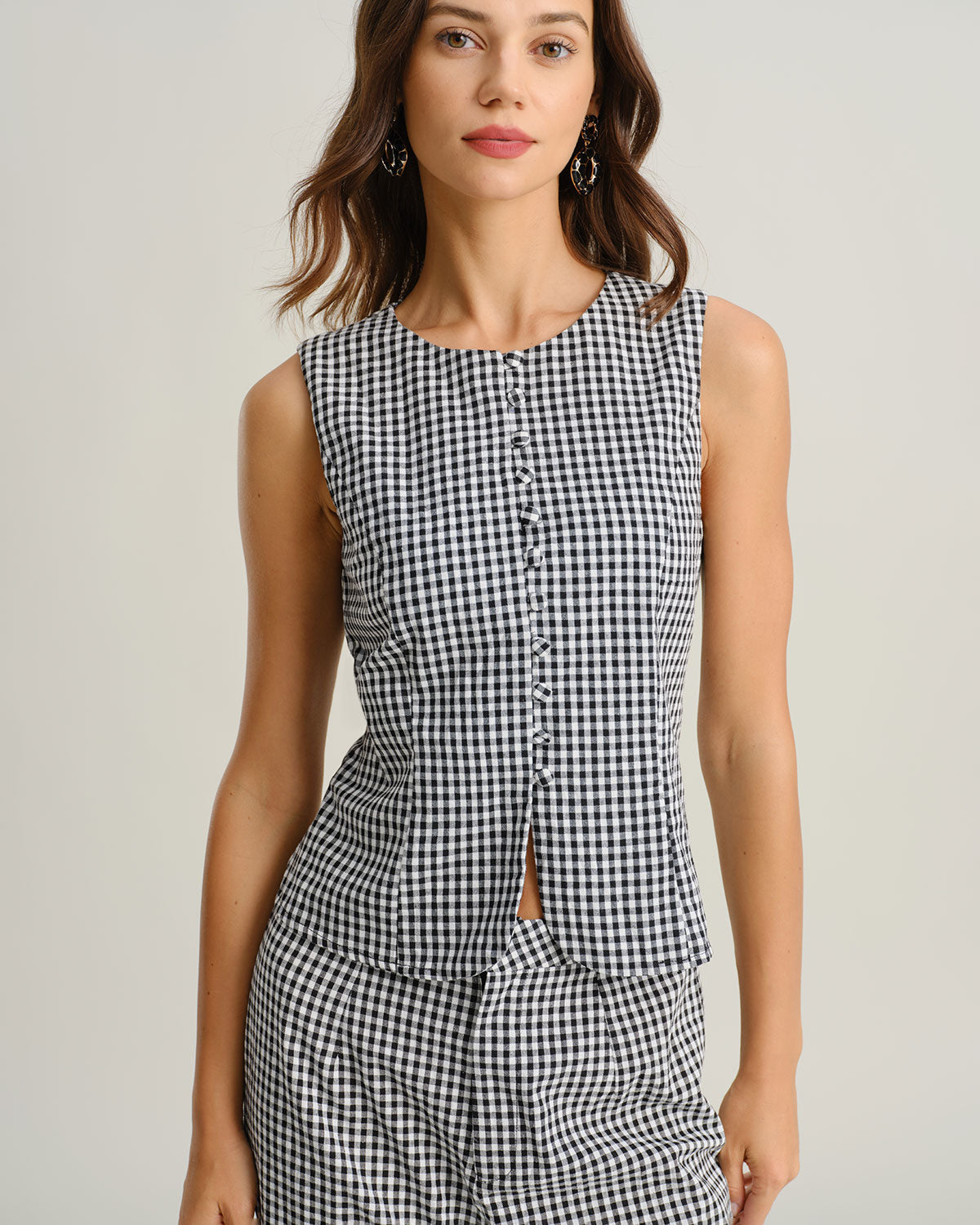 Black Plaid Button Vest
