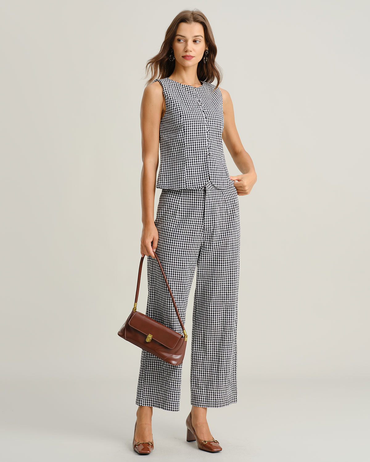 Black Plaid Button Vest