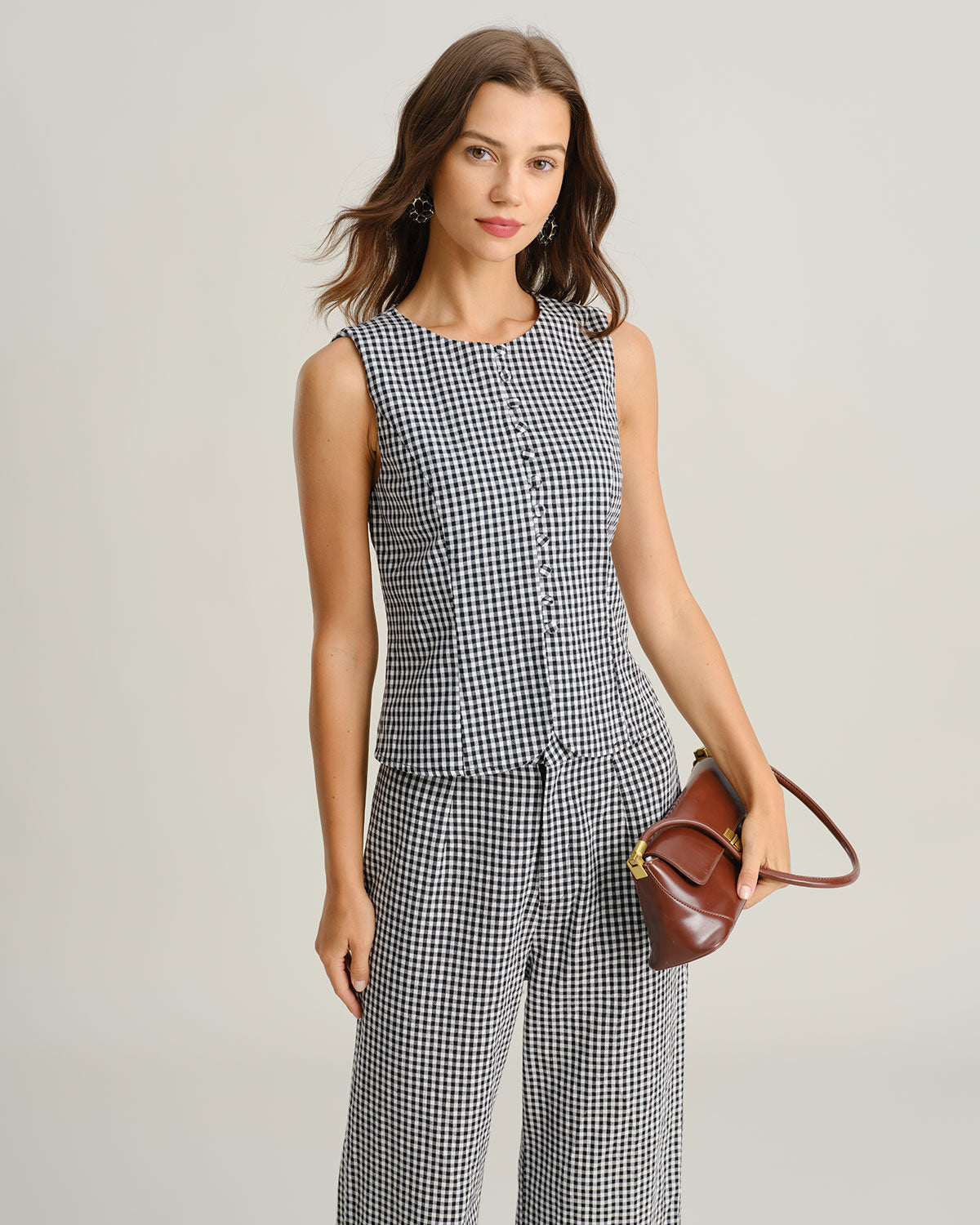 Black Plaid Button Vest