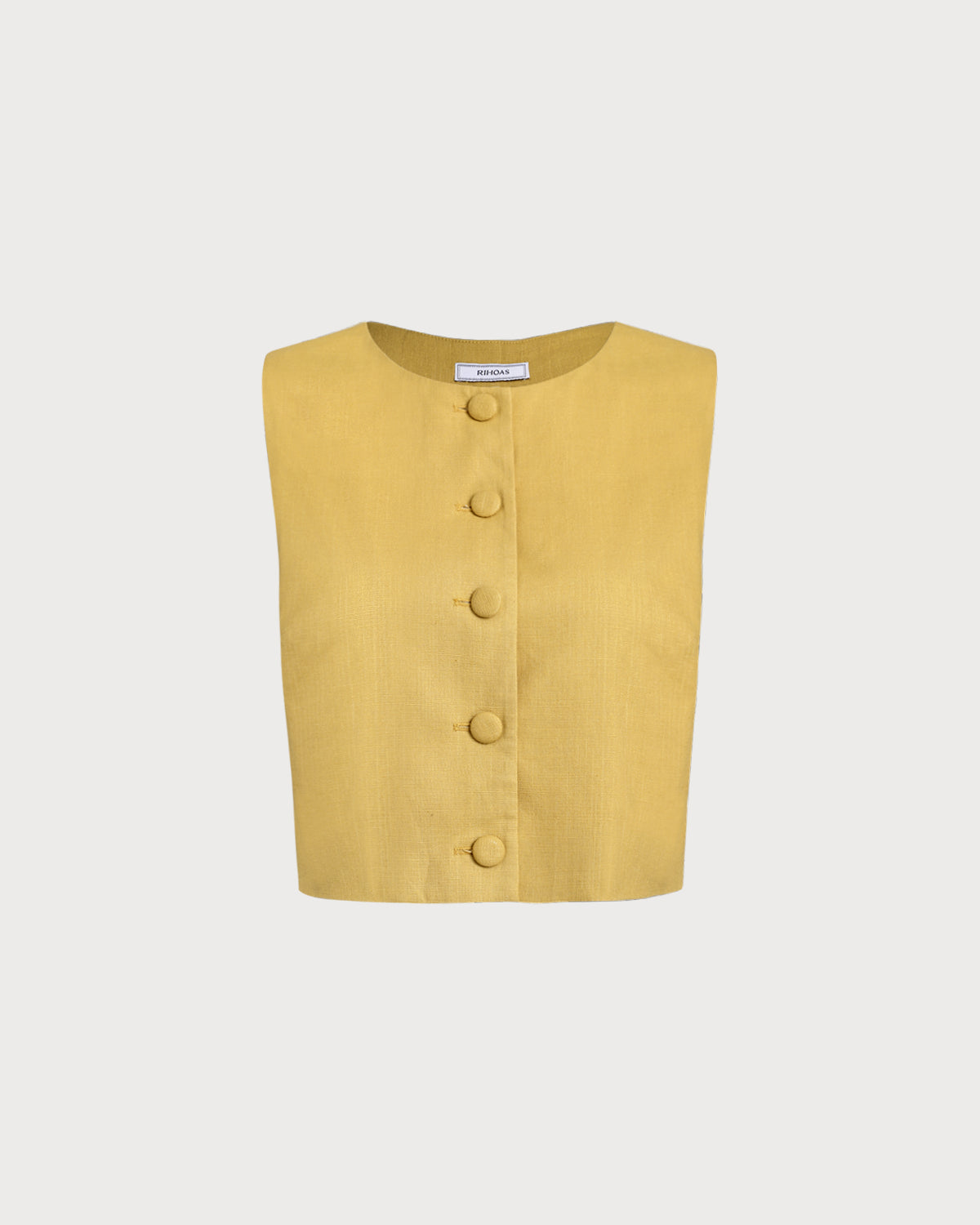 Yellow Round Neck Button Vest