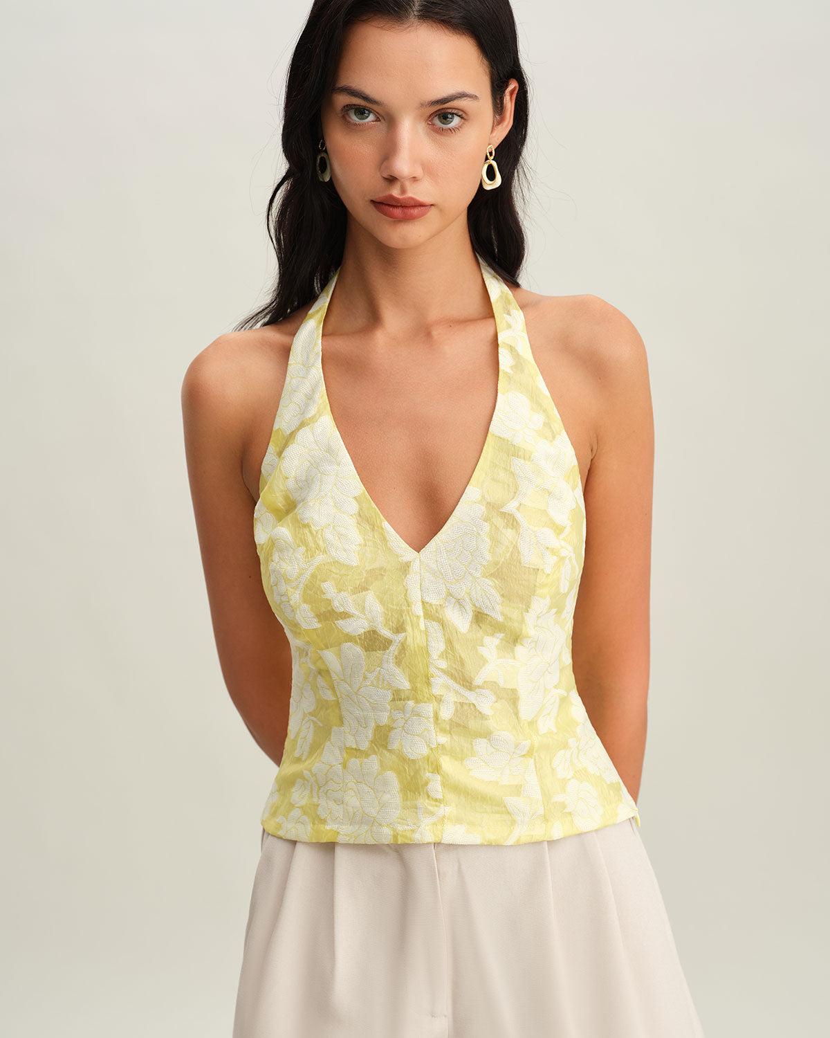Yellow Floral Halter Top
