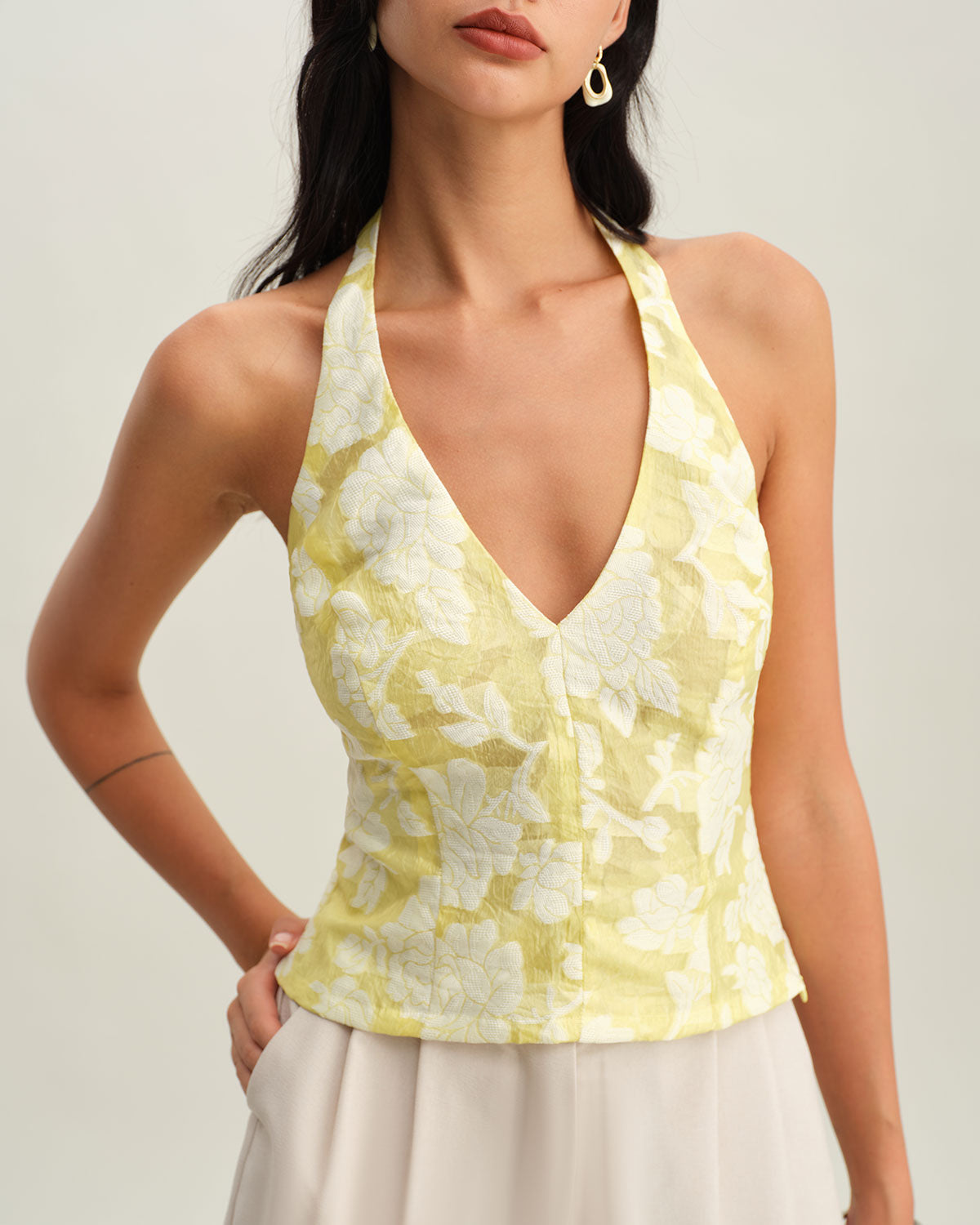 Yellow Floral Halter Top