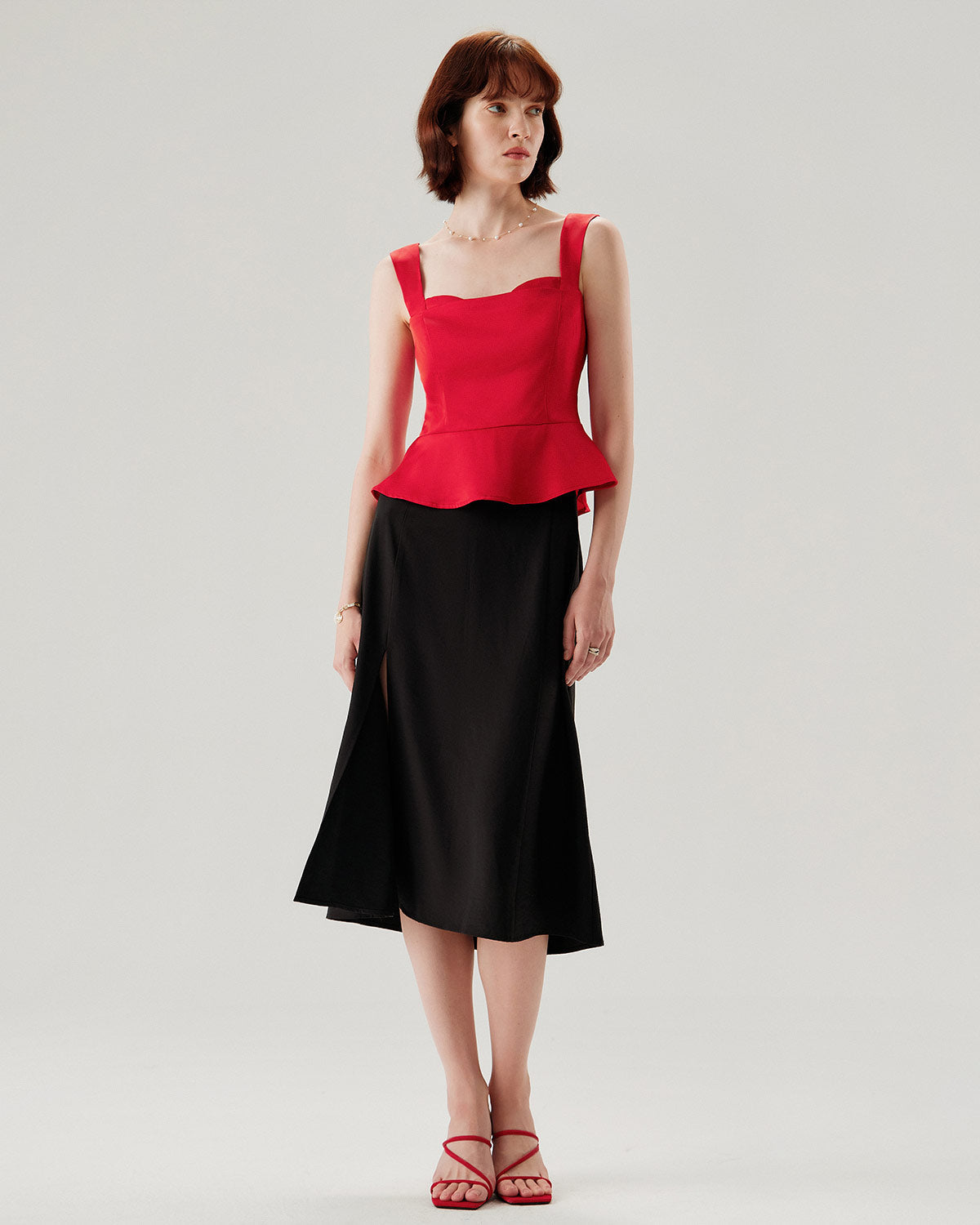 Red Sweetheart Neck Ruffle Tank Top